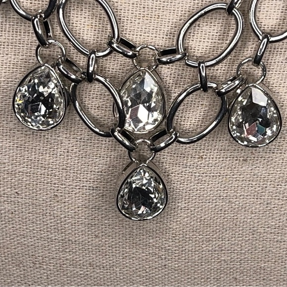 Silver Layered Gem Necklace Costume Event Party Cocktail - Picture 9 of 11
